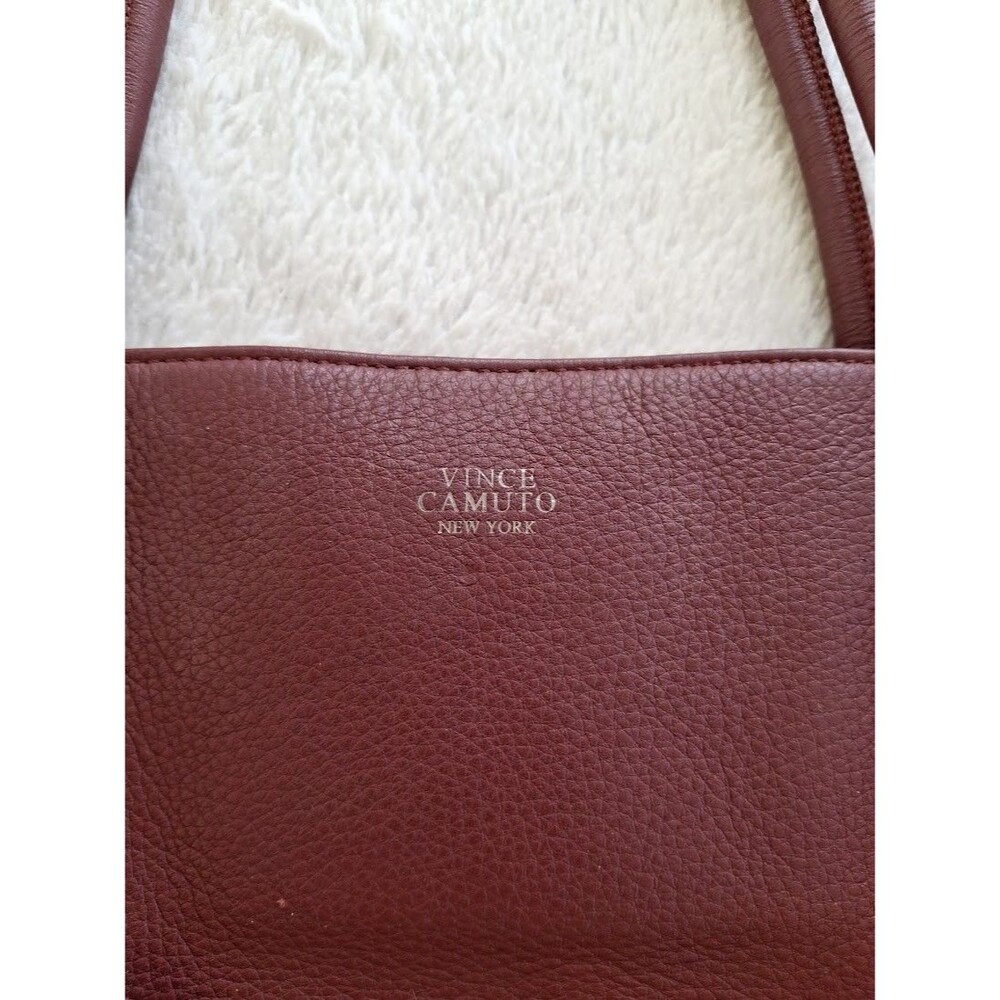 Vince Camuto Burgundy Leather Slouchy Fringe Tote Bag Shoulder Purse Western Zip - Picture 6 of 16